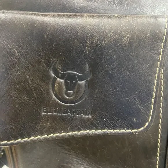 Bull Captain Men Crossbody Bag Distressed Brown Genuine Leather Adjustable Strap - Picture 2 of 8